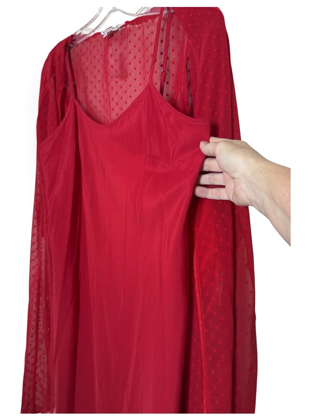 Nanette Lepore Red Swiss Dot Sheer Sleeve Belted Dress Size 6 Romantic Coquette - Picture 9 of 10